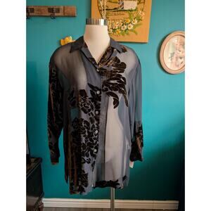 Deadstock Women's vintage 90s Y2K silk velvet burnout top sheer oversized